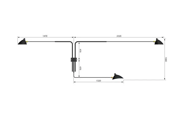 3 Arm Straight Wall Lamp by Serge Mouille Wall Lamps